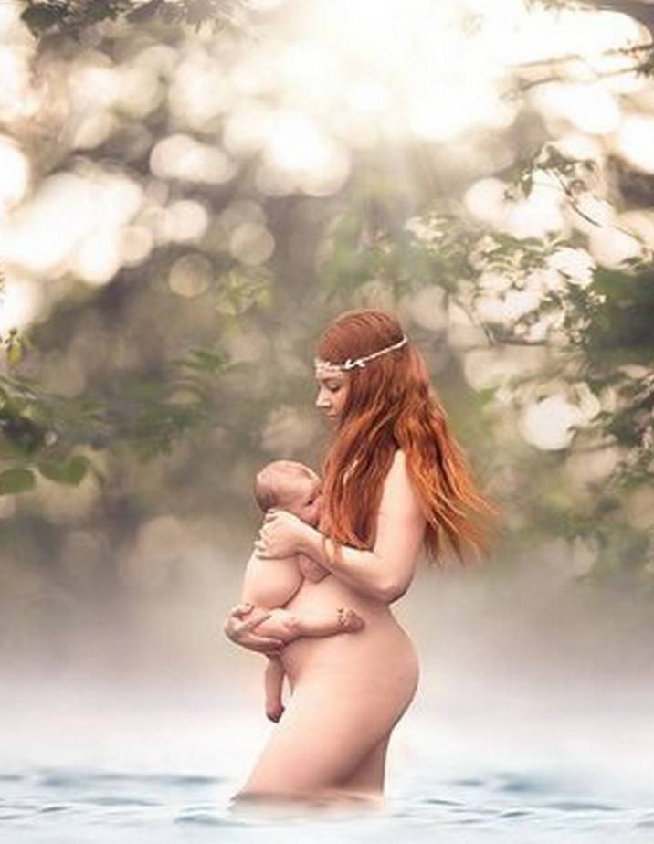 Nude with a baby
